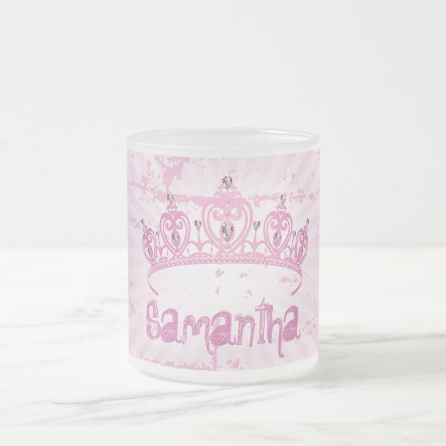 Pink Princess Crown Frosted Glass Coffee Mug Cup (Center)