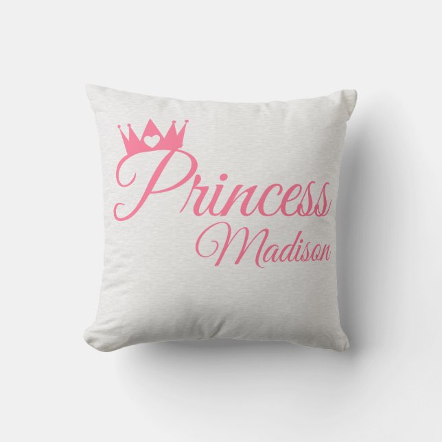 Pink Princess Crown Heart Tiara Personalised Name Cushion (Front)