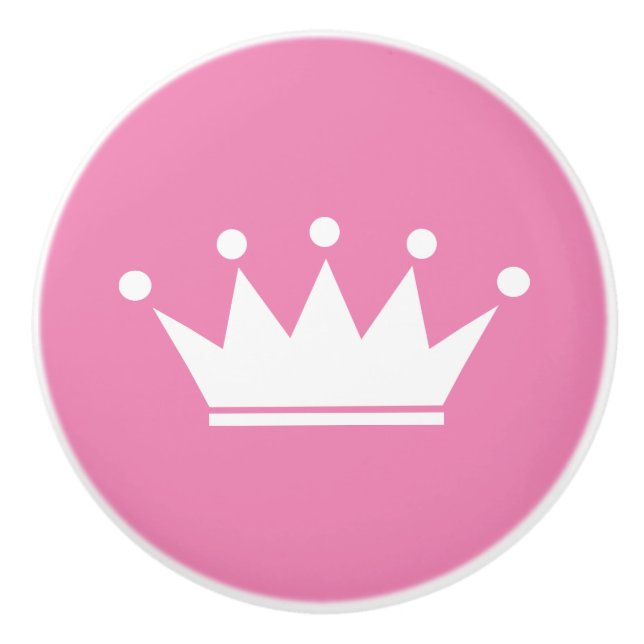 Pink princess crown nursery door drawer pull knob (Front)