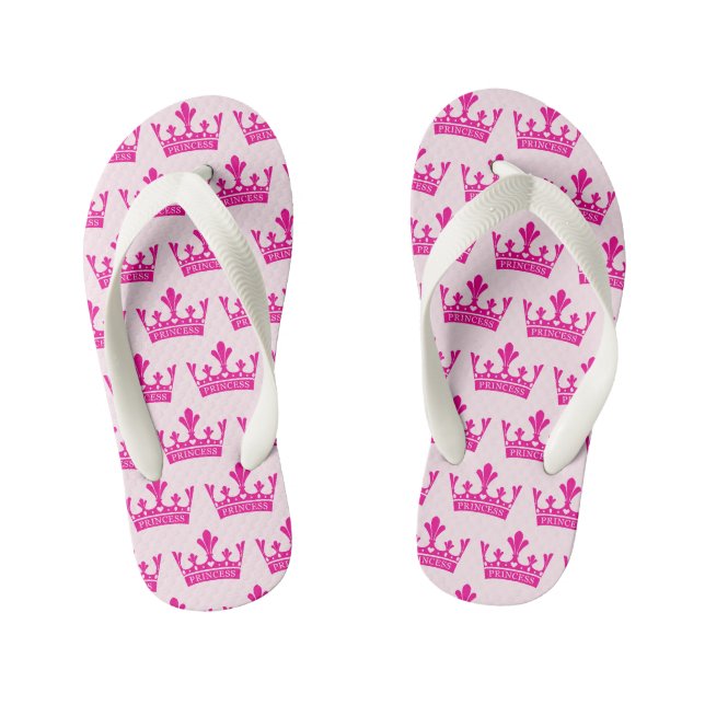 Pink Princess Crown Print Kid's Flip Flops (Footbed)