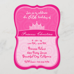 Pink Princess Crown Spirals Birthday Invitation