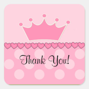 Pink Princess Crown Thank You Square Sticker! Square Sticker