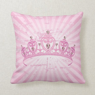 Pink Princess Crown Tiara Jewel Couch Throw Pillow