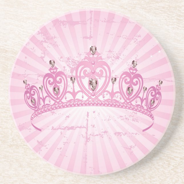 Pink Princess Crown Tiara Jeweled Girly Coasters (Front)