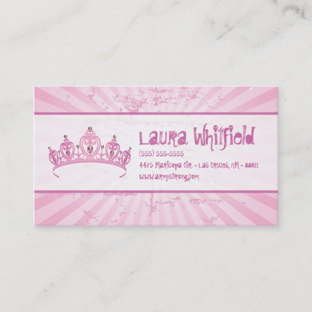 Pink Princess Crown Tiara Jewelled Business Card (Front)