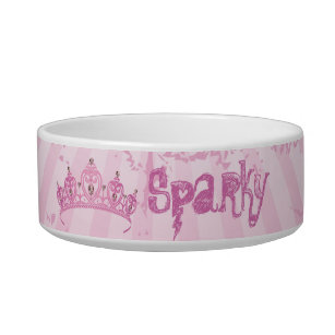 Pink Princess Crown Tiara Jewelled Pet Food Bowl