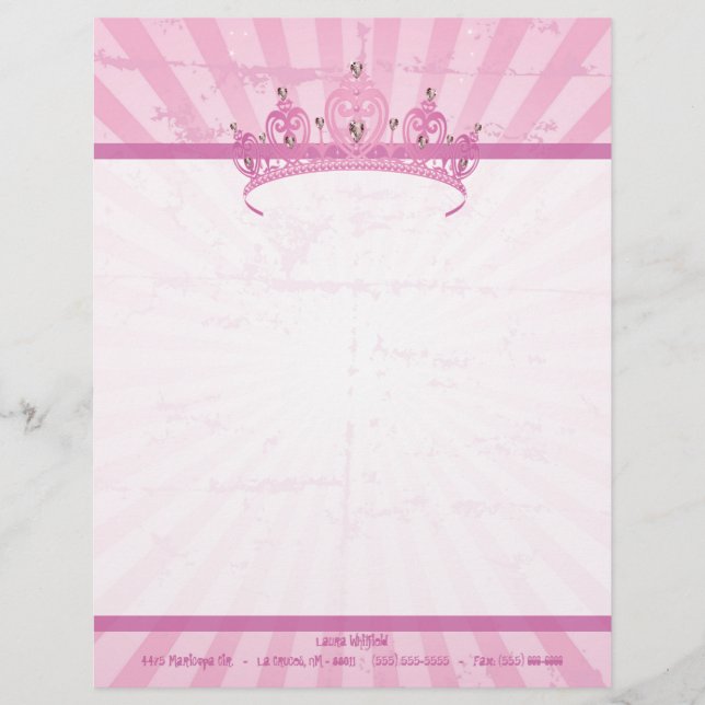 Pink Princess Crown Tiara Letterhead Stationery (Front)