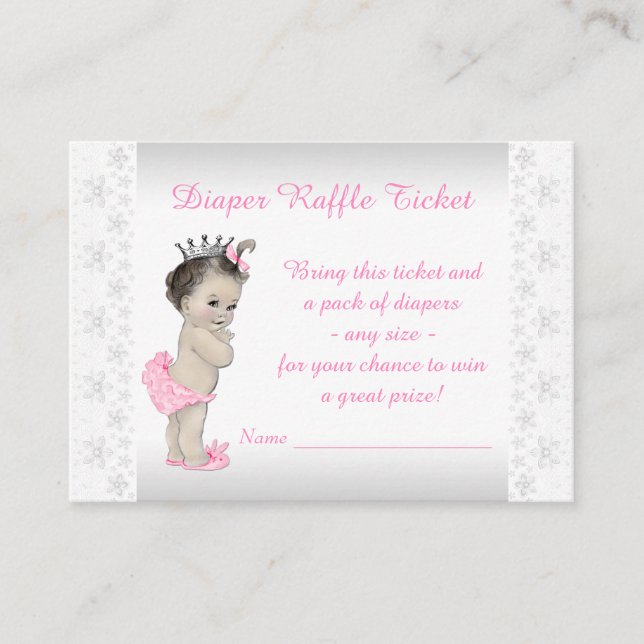 Pink Princess Diaper Raffle Ticket Enclosure Card (Front)