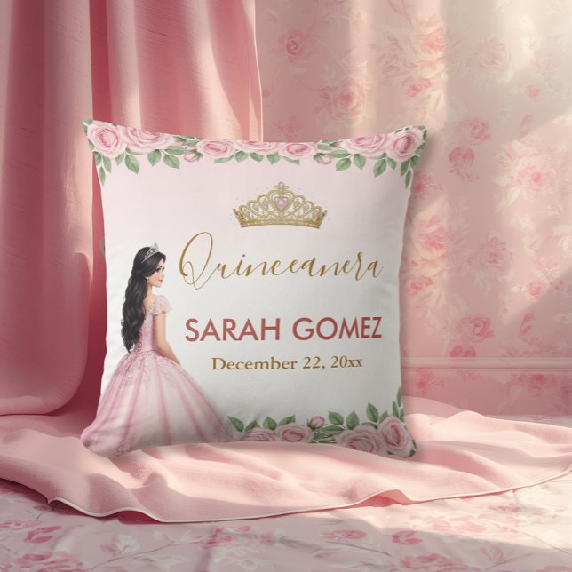 Pink Princess Dress Gold Tiara Quinceañera Cushion (Creator Uploaded)
