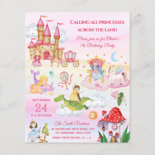 Pink Princess Fairy tale Girl Birthday Invitation