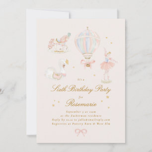 Pink Princess Fairytale Ballerina Girl Birthday Invitation
