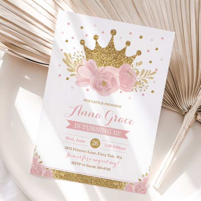 Pink Princess Fairytale Crown Party Invitation  (Princess Girl Birthday Invitation)