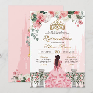 Pink Princess Fairytale Quinceañera with Roses Invitation