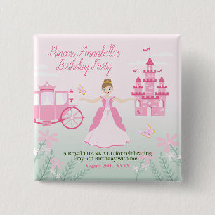Pink Princess Fantasy Birthday Party 15 Cm Square Badge