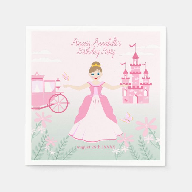 Pink Princess Fantasy Birthday Party Napkin (Front)