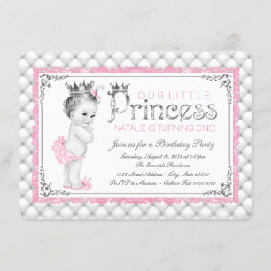 Pink Princess First Birthday Party Invitation