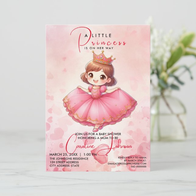Pink Princess Girl Birthday Invitation (Standing Front)