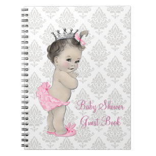Pink Princess Grey Damask Baby Shower Guest Book
