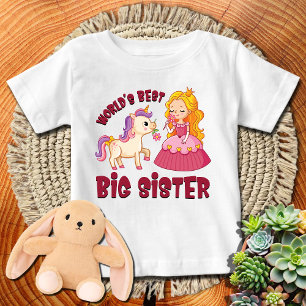 Pink Princess + Horse World's Best Big Sister Baby T-Shirt