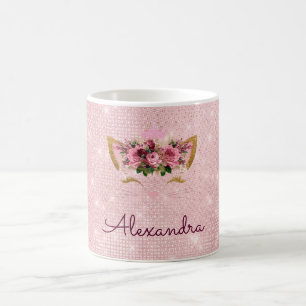 Pink Princess Kitten Rose Gold Blush Pink Glitter Coffee Mug