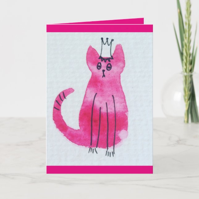 Pink Princess Kitty Birthday Card (Front)
