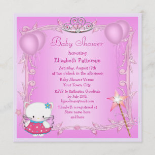Pink Princess Kitty Cat Fairy Baby Shower Invitation
