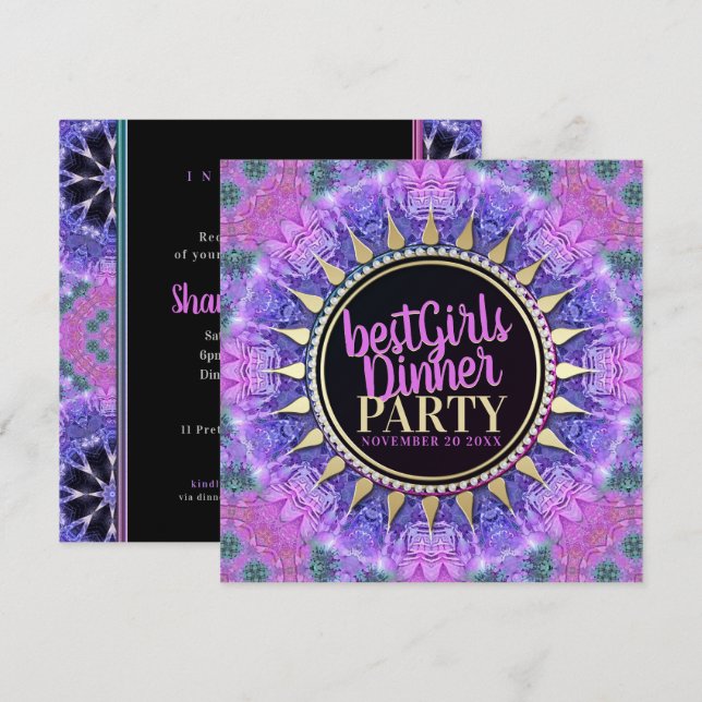 Pink Princess Mediaeval BestGirls Dinner Party Invitation (Front/Back)