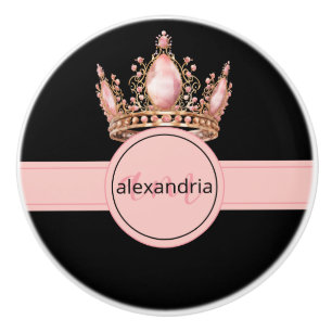 Pink Princess Monogram Tiara Girly Ceramic Knob