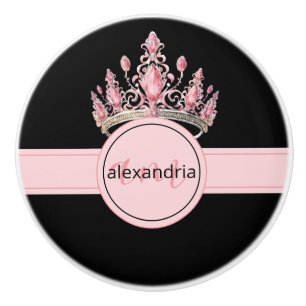 Pink Princess Monogram Tiara Girly Ceramic Knob