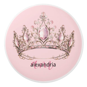 Pink Princess Monogram Tiara Girly Ceramic Knob