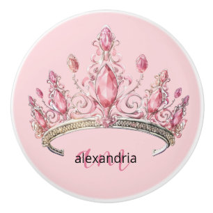 Pink Princess Monogram Tiara Girly Ceramic Knob