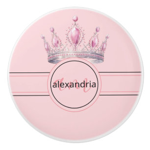 Pink Princess Monogram Tiara Girly Ceramic Knob