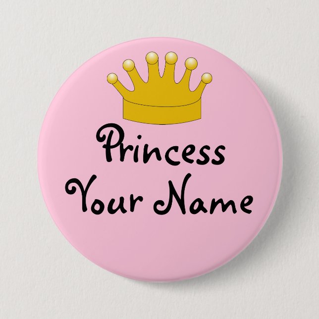 Pink Princess Nametag Pin Gold Crown Personalised (Front)