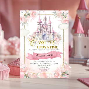 Pink Princess Once Upon A Time First Birthday Invitation
