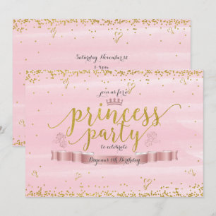 Pink Princess Party & Gold Birthday Invitations