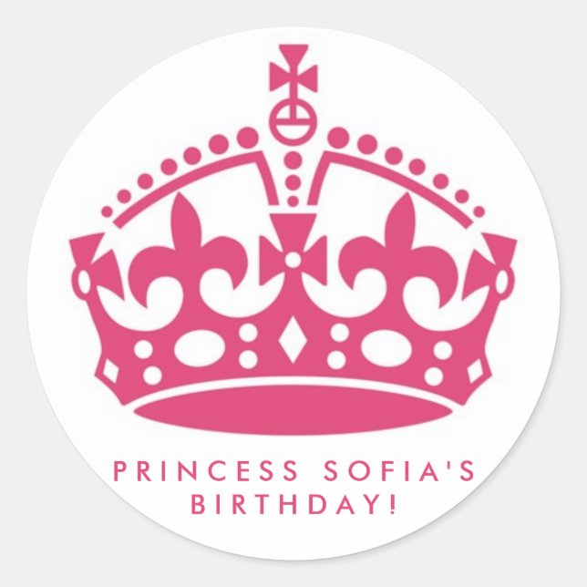 Pink Princess Party Tiara Favour Stickers (Front)