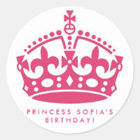 Pink Princess Party Tiara Favour Stickers