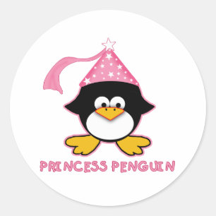 Pink Princess Penguin Classic Round Sticker