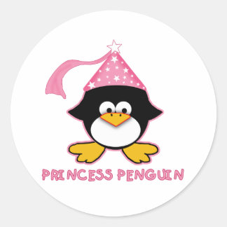 Pink Princess Penguin Classic Round Sticker
