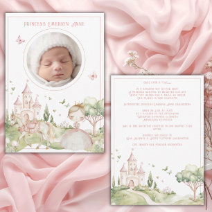 Pink Princess Photo Baby Girl Birth  Announcement