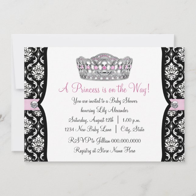 Pink Princess Pink Black Damask Baby Shower Invitation (Front)