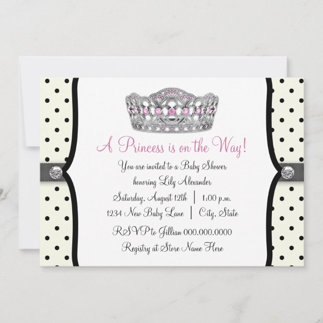 Pink Princess Pink Black Polka Dot Baby Shower Invitation (Front)