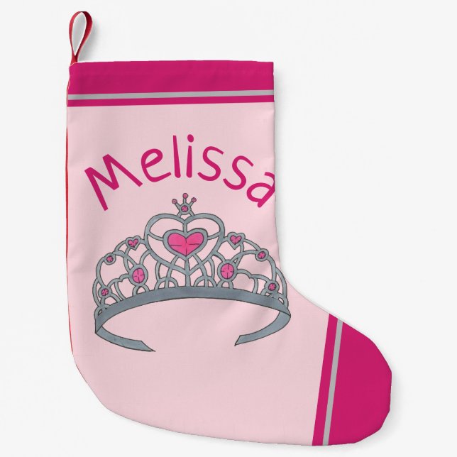Pink Princess Queen Tiara Dress-Up Crown Small Christmas Stocking (Front)