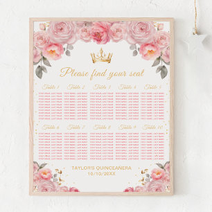 Pink Princess Quinceañera 10 Tables Seating Chart