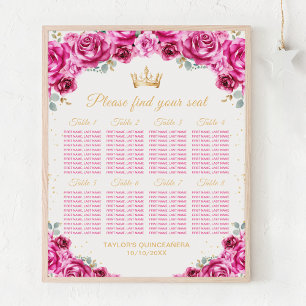 Pink Princess Quinceañera 8 Tables Seating Chart