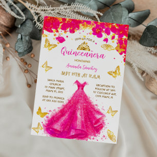 Pink Princess Quinceanera Floral Invitation