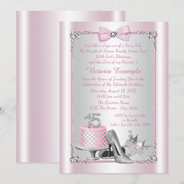Pink Princess Quinceanera Invitations (Front/Back)