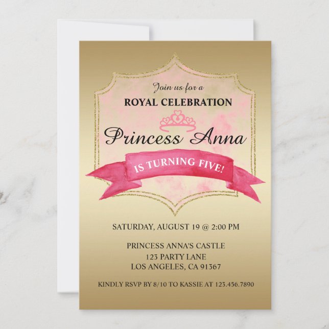 Pink Princess Royal Birthday Party invitation (Front)