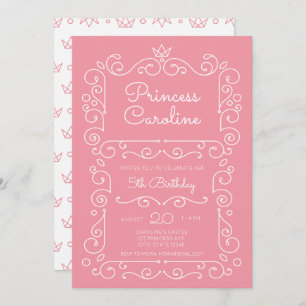 Pink Princess Scroll Birthday Invitation