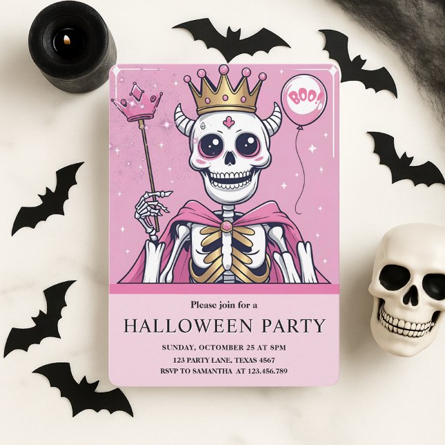 Pink Princess Skeleton Halloween Party  Holiday Card (Creator Uploaded)